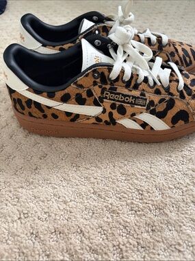 Reebok Leopard-Print Low Top Sneakers with White Stripes